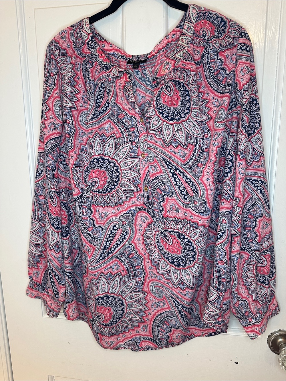 Talbots Pink and Navy Paisley Long-Sleeve Tunic size XL EUC